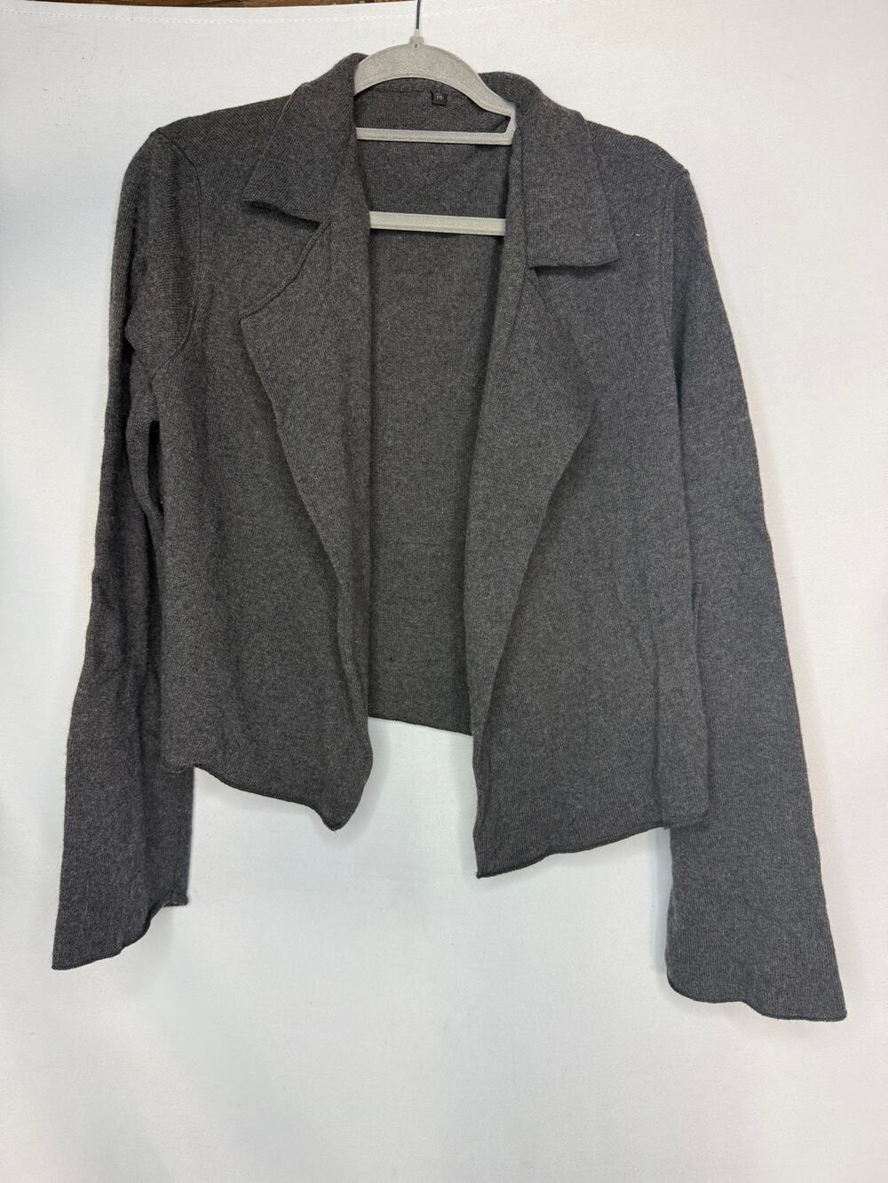 ABSOLUT Charcoal Grey Open Front Knit Blazer Jacket Cropped Cardigan Medium M
